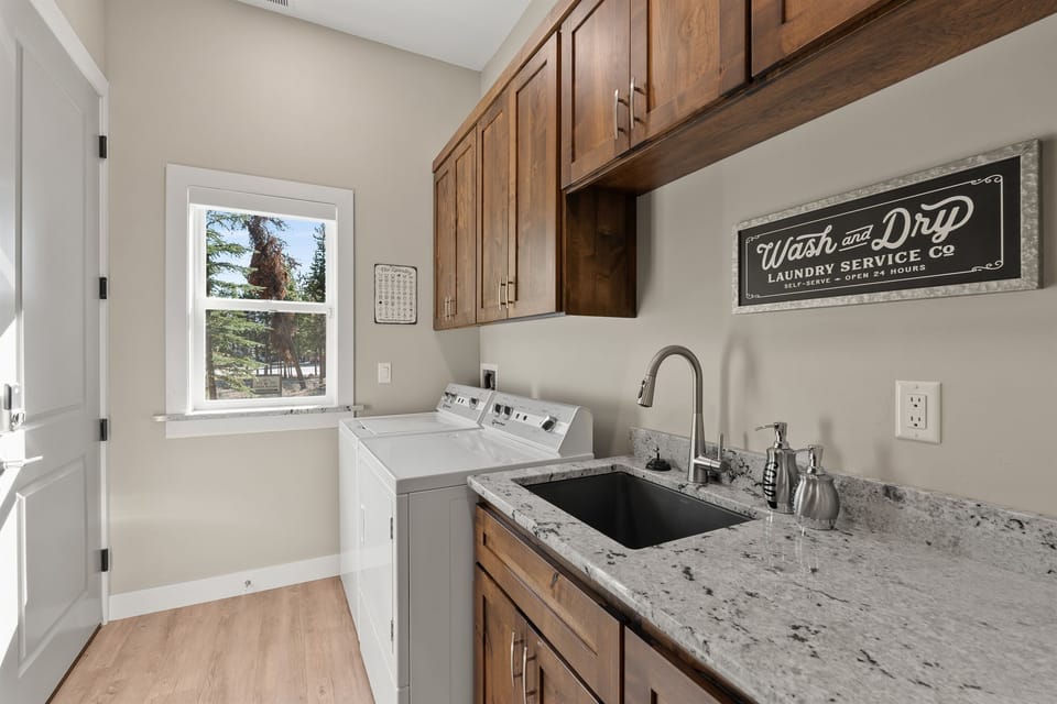After a day exploring Yellowstone's trails, our laundry room will be a welcome sight. Fragrance-free detergent and dryer sheets are provided - one less thing for you to worry about!