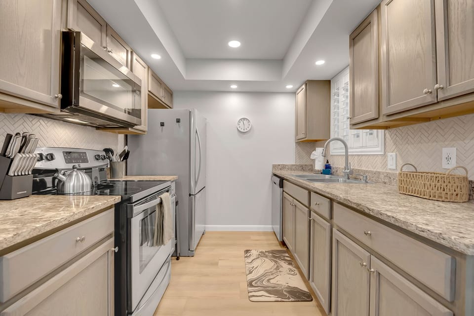 Fully equipped kitchen with stainless steel appliances