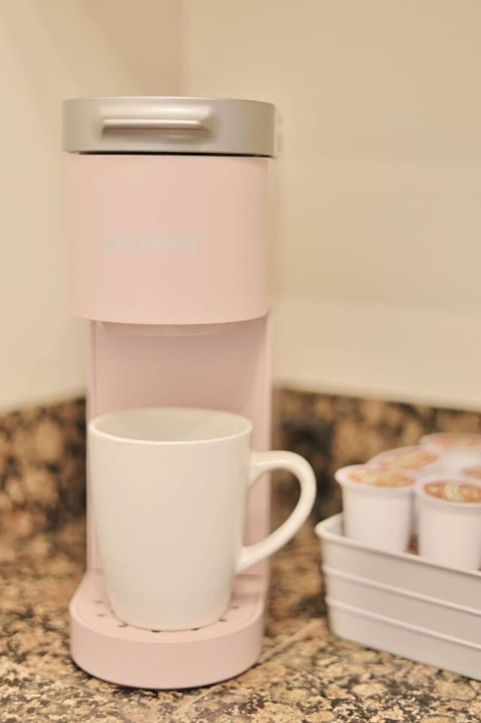 Coffee Corner: Brew your morning magic with a chic Keurig and delightful coffee pods!