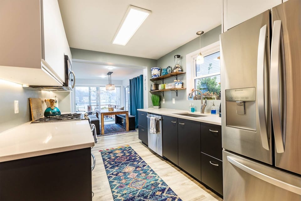 The recently-renovated kitchen is well-stocked for you to make a family meal