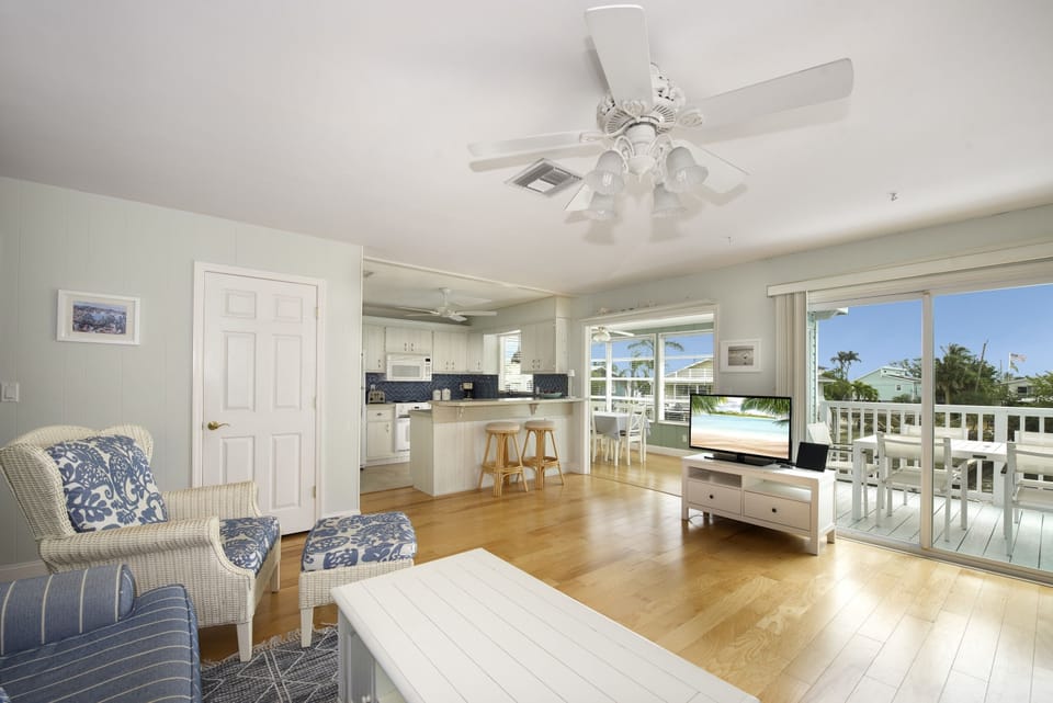 Living area with canal views