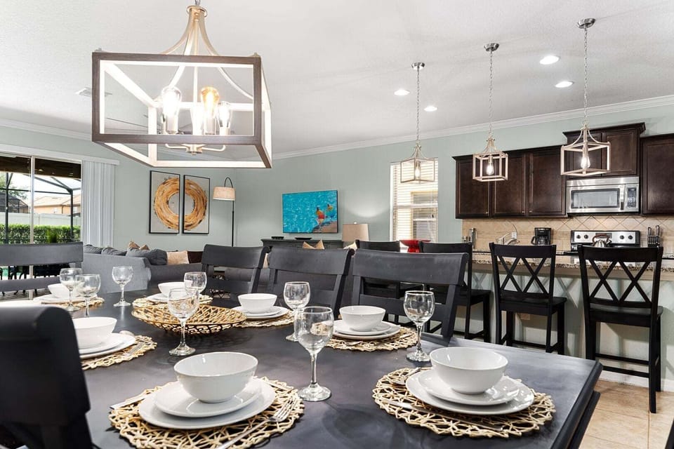 The dining room perfectly integrates with the rest of the house.