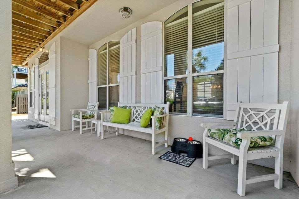 Outdoor seating on the front patio.