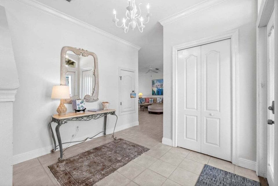 As you walk in through the door staircase is to your left and living room/dining room off to the right.