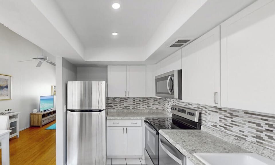 Newly remodeled kitchen with stainless steel appliances