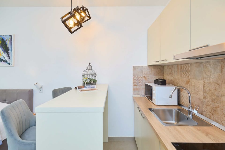 Apartment (0 Bedroom) | Private kitchen | Fridge, microwave, electric kettle, dining tables