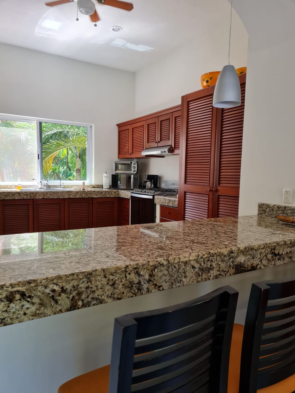 View of kitchen from breakfast bar