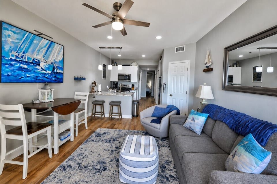 Open-concept living, dining & kitchen