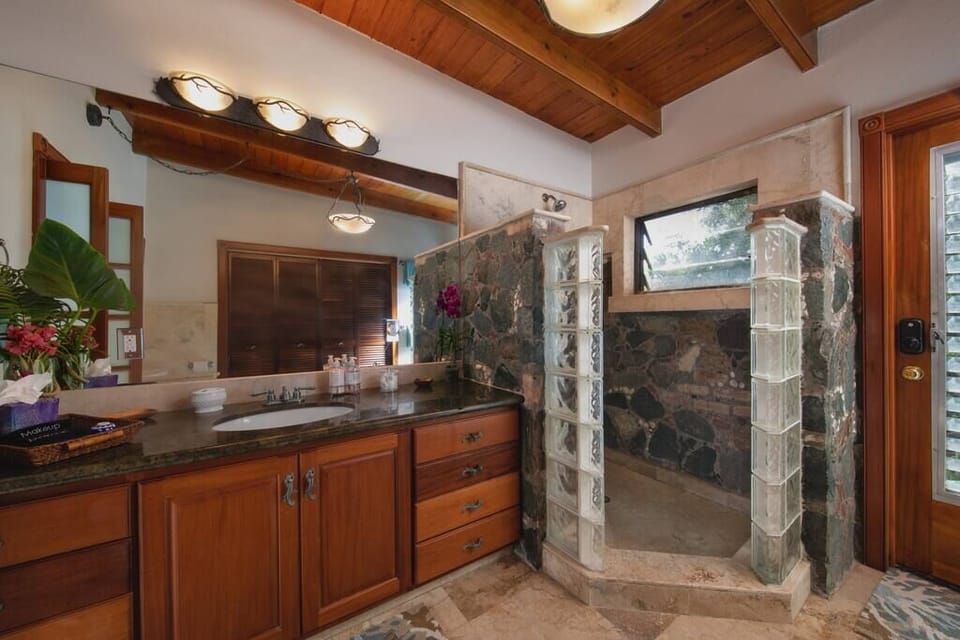 Master bathroom with outdoor shower access