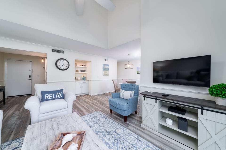 Enter your vacation getaway with an open floor plan