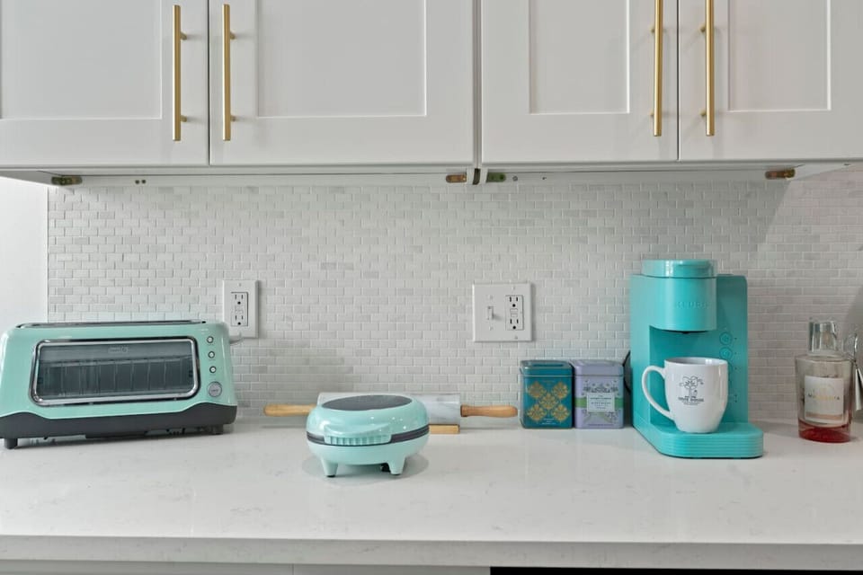 Small appliance station including toaster, Keurig and waffle maker
