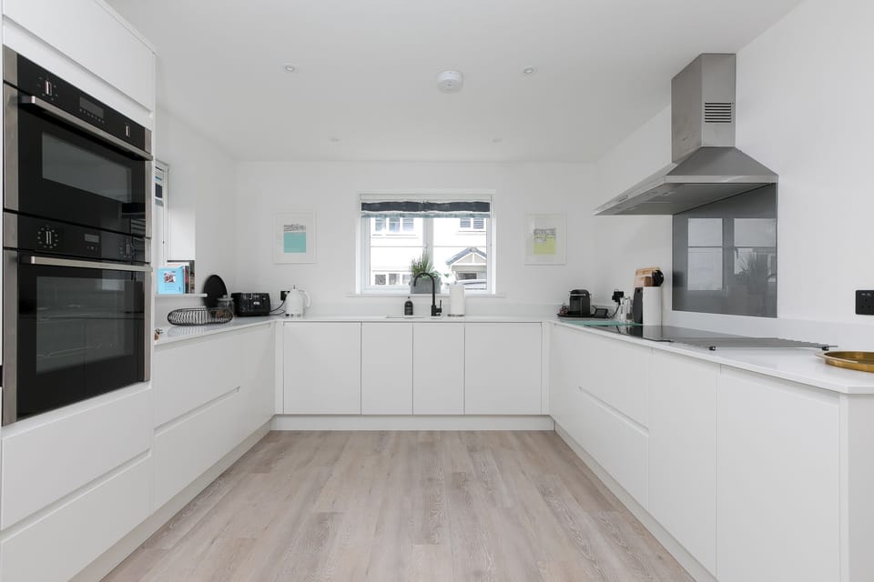 Fridge, electric kettle, toaster, cookware/dishes/utensils