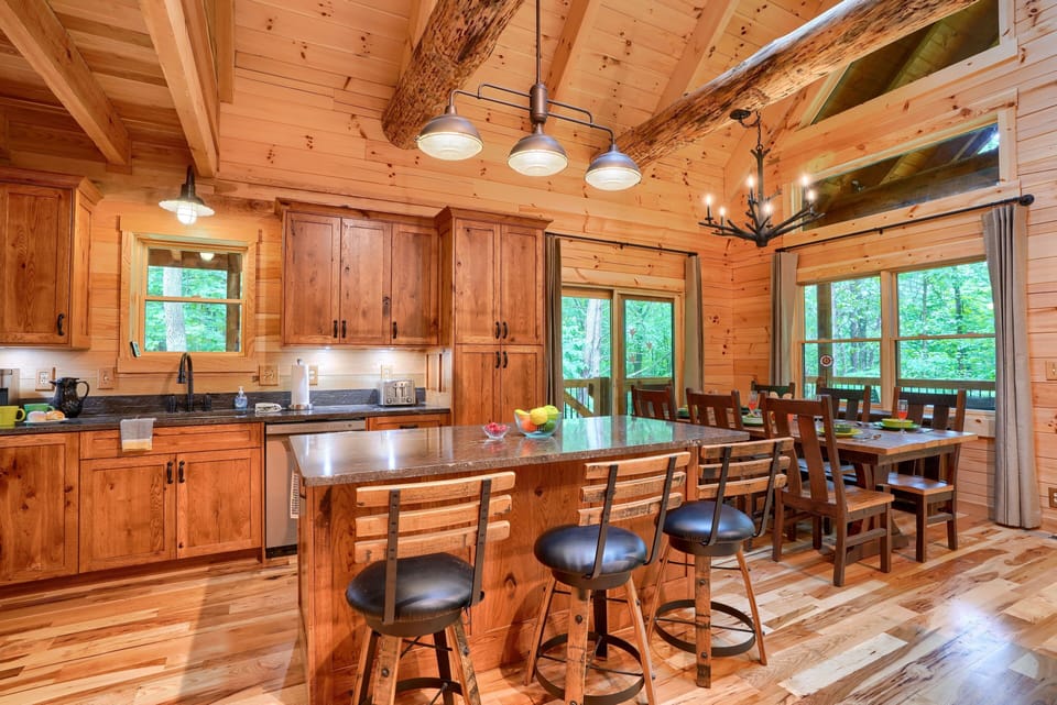 Kitchen and dining area with additional island seating