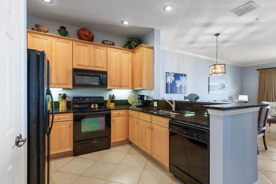Kitchen is open to the living spaces.