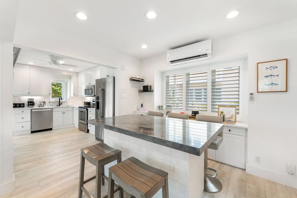 The kitchen is equipped with modern appliances.