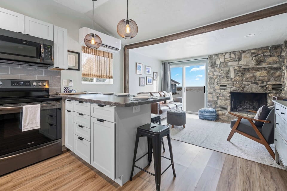 View of Lake Michigan from kitchen and living area