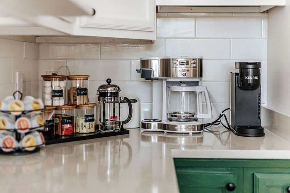 Coffee station with French press and everything you need.