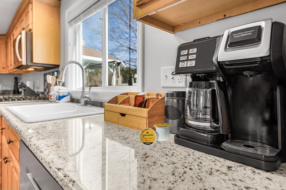 K-cup and drip coffee station, it's your choice. Wishlist Property Management supplies coffee.