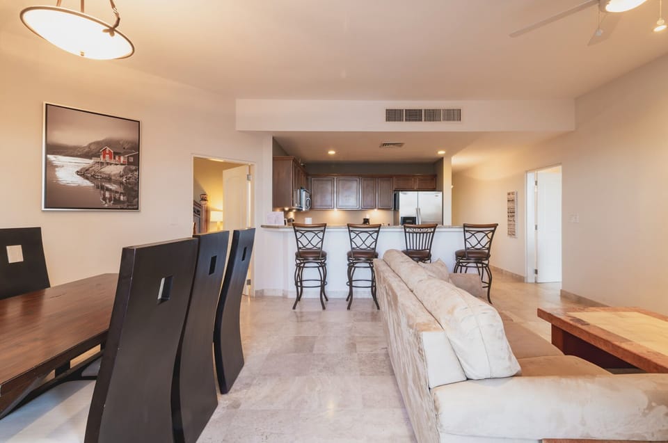Living room and dining room area