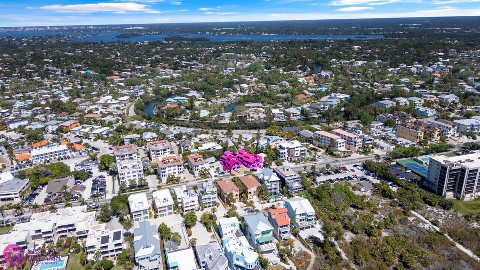 Highlighted in pink, on3-minute walk to beach access, 2-3 minute to the Village
