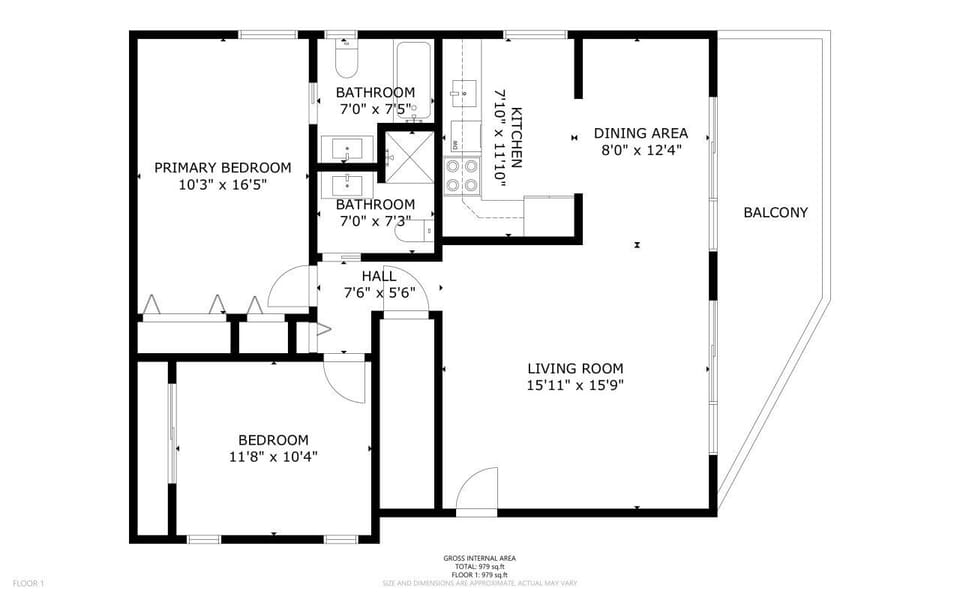 Floor plan for the 2-bedroom condo