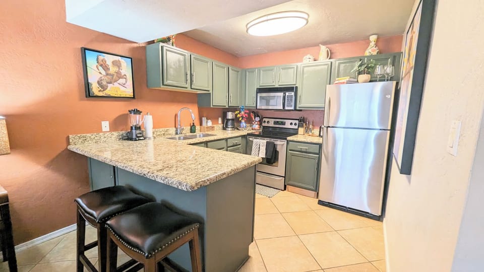 bar area and kitchen