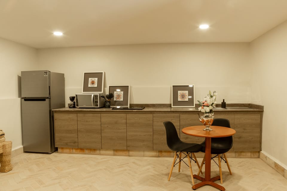 Executive Apartment | Private kitchen | Full-size fridge, microwave, toaster, griddle
