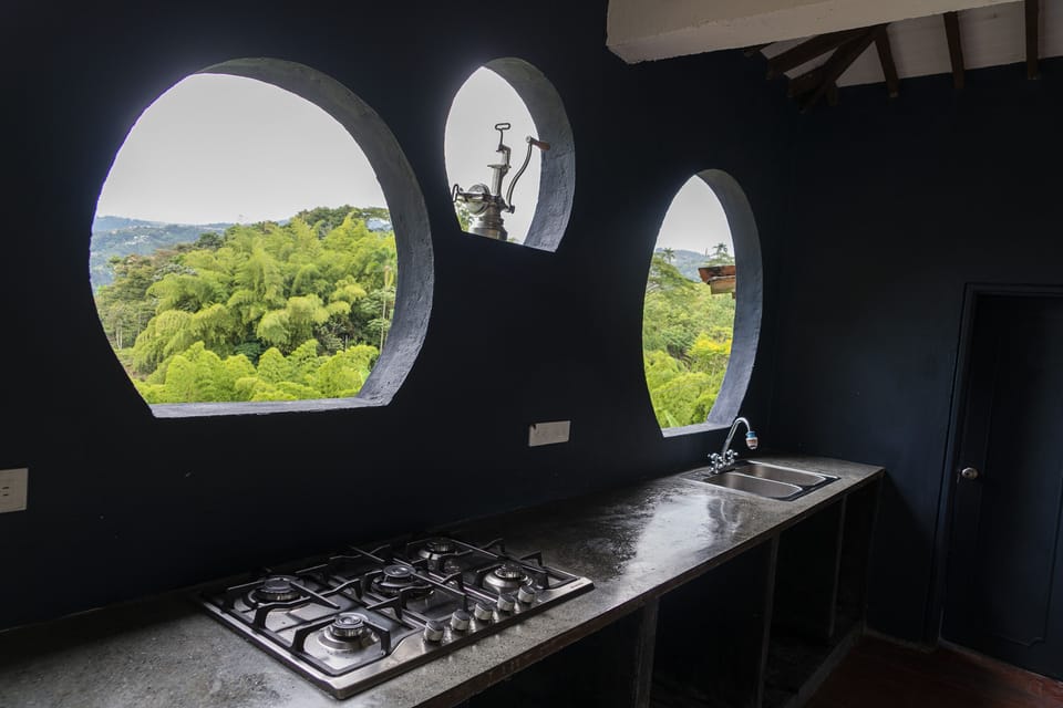 Full-size fridge, stovetop, espresso maker, rice cooker