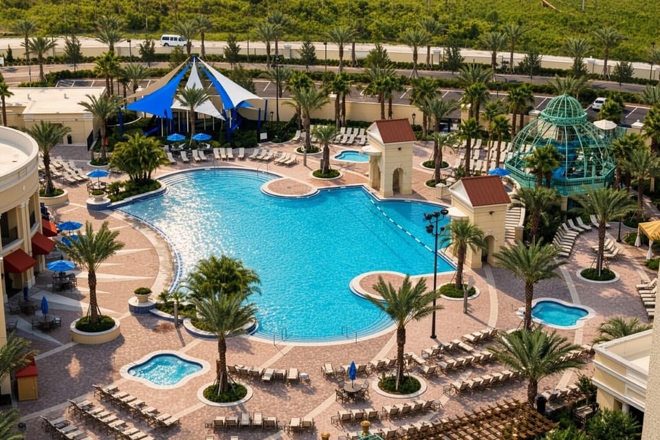 Pool Complex • Aerial Overview with Waterslide
