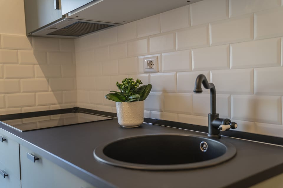 Comfort Condo | Private kitchen | Full-size fridge, microwave, stovetop, dishwasher