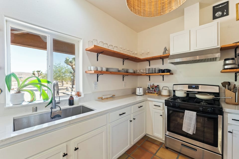 Look out at the mountains while cooking