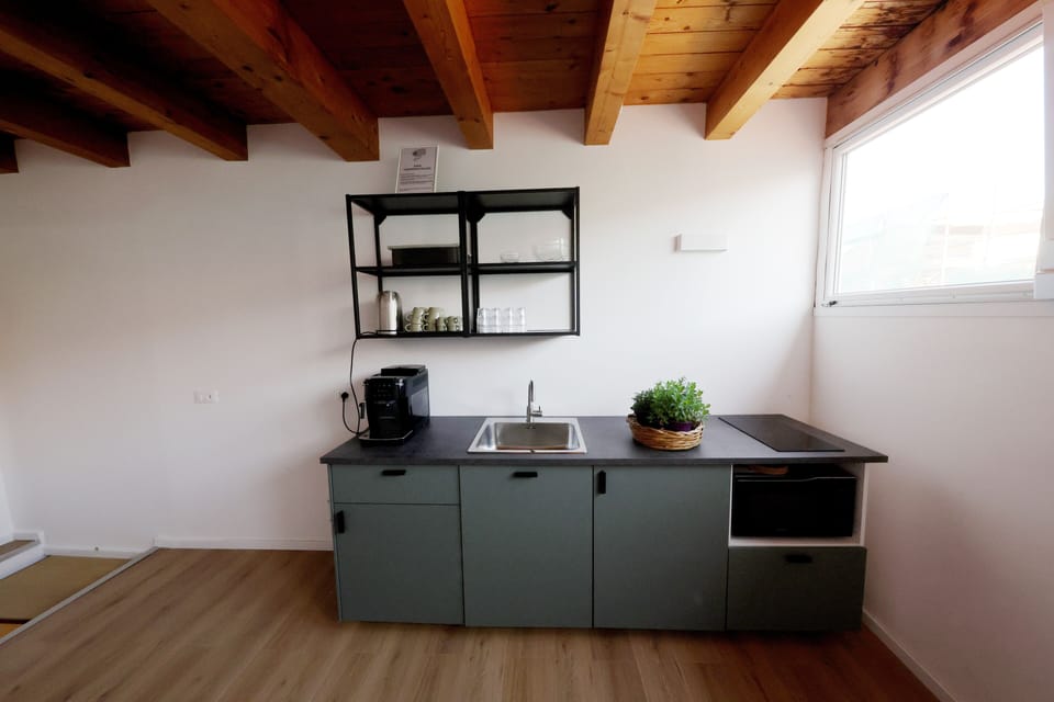 Full-size fridge, microwave, stovetop, espresso maker