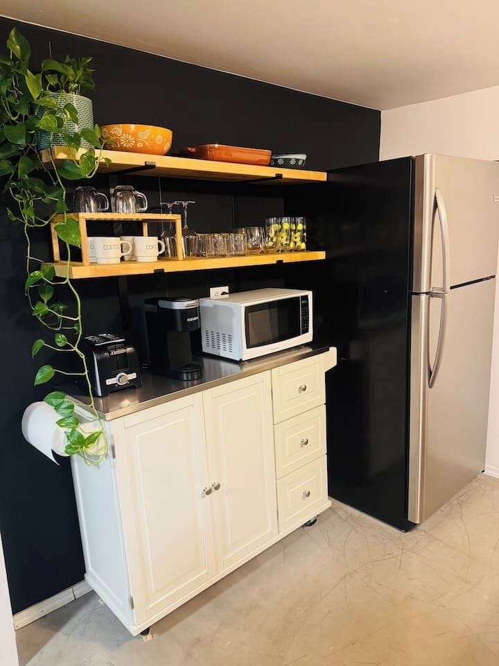 Coffee and beverage station perfect for morning routines.