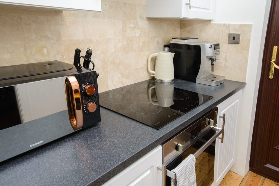 Cabin | Private kitchen | Fridge, microwave, oven, stovetop