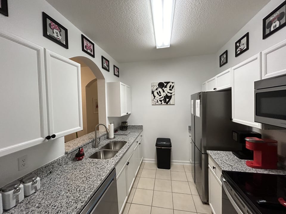 Mickey/Minnie Mouse kitchen with Stainless Steel appliances and granite counters