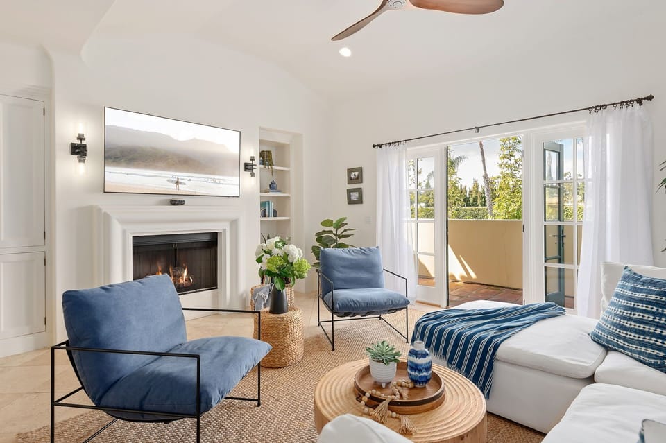 Light drenched, upscale living room on the main living level