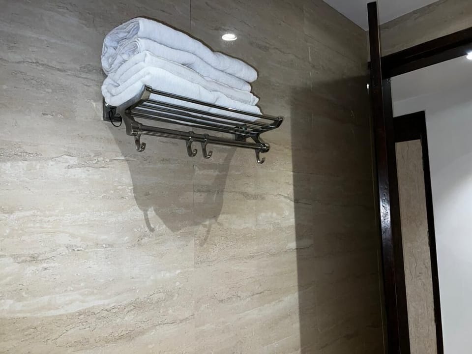 Shower, slippers, towels