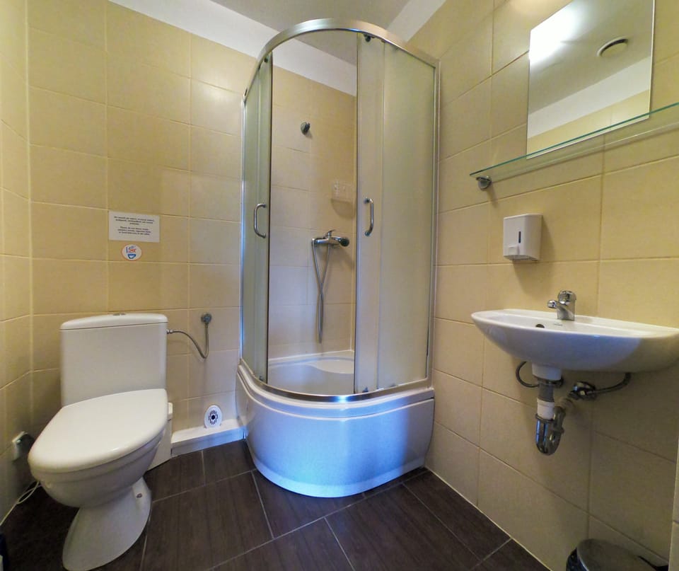 Standard Double Room | Bathroom | Shower, hair dryer (on request), towels