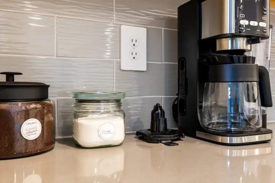 Coffee station with coffee grounds,sugar,keurig single serve and drip coffee mac