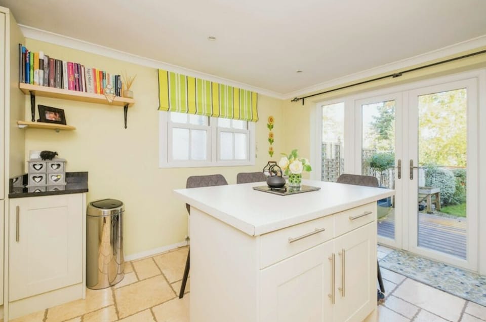 Kitchen with seating area.