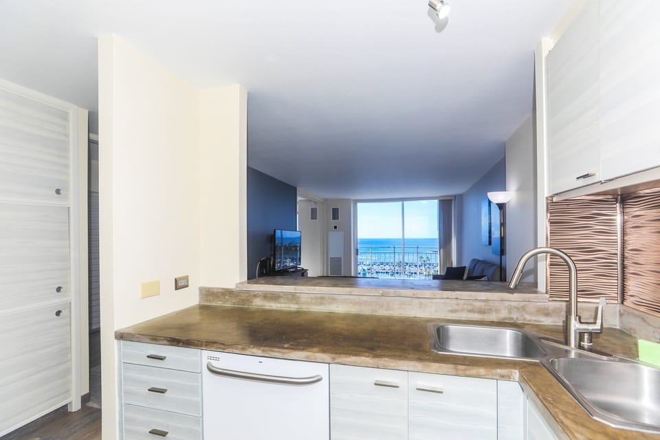 Enjoy the harbor view while preparing meals