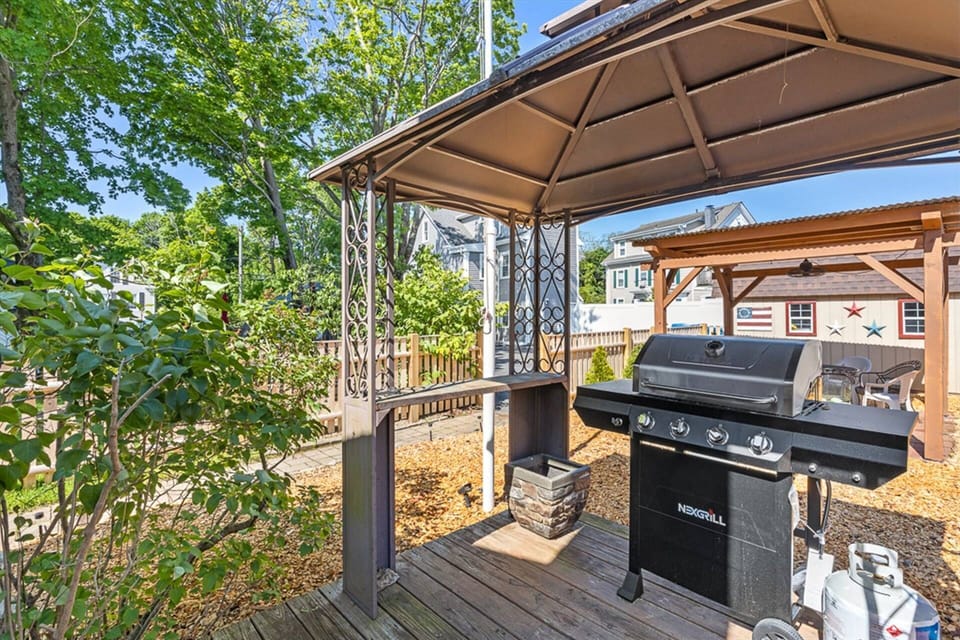 Covered area for the BBQ grill, this is in the fenced-in area of the yard