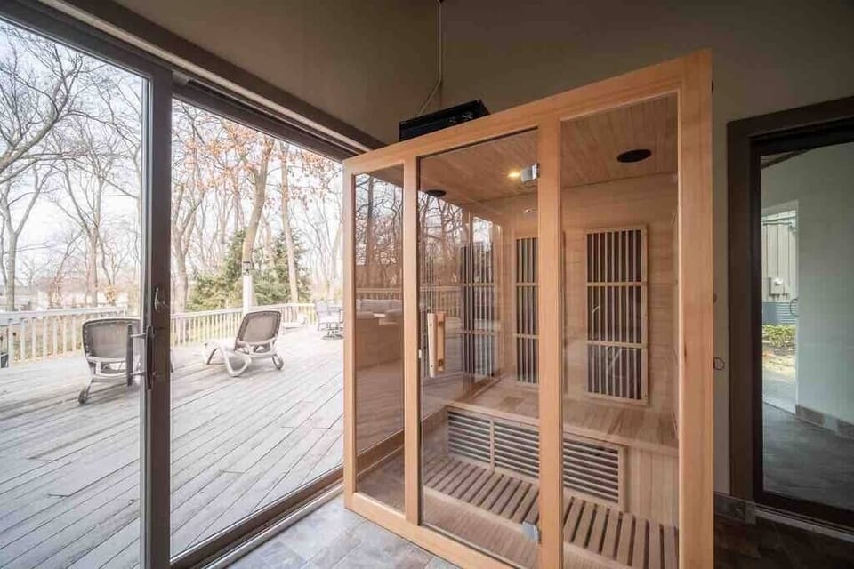 Detoxify and de-stress in the intimate warmth of the three-person sauna, a sanctuary of health and relaxation.