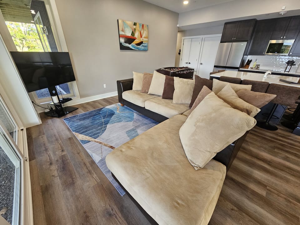Comfortable sofa and smart TV with DVD player