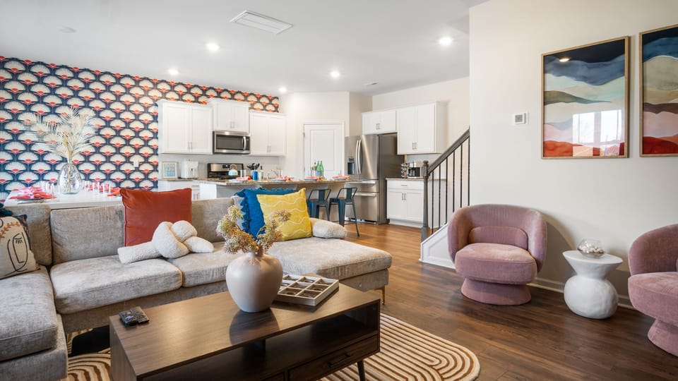 Open-concept layout with a spacious seating area.
