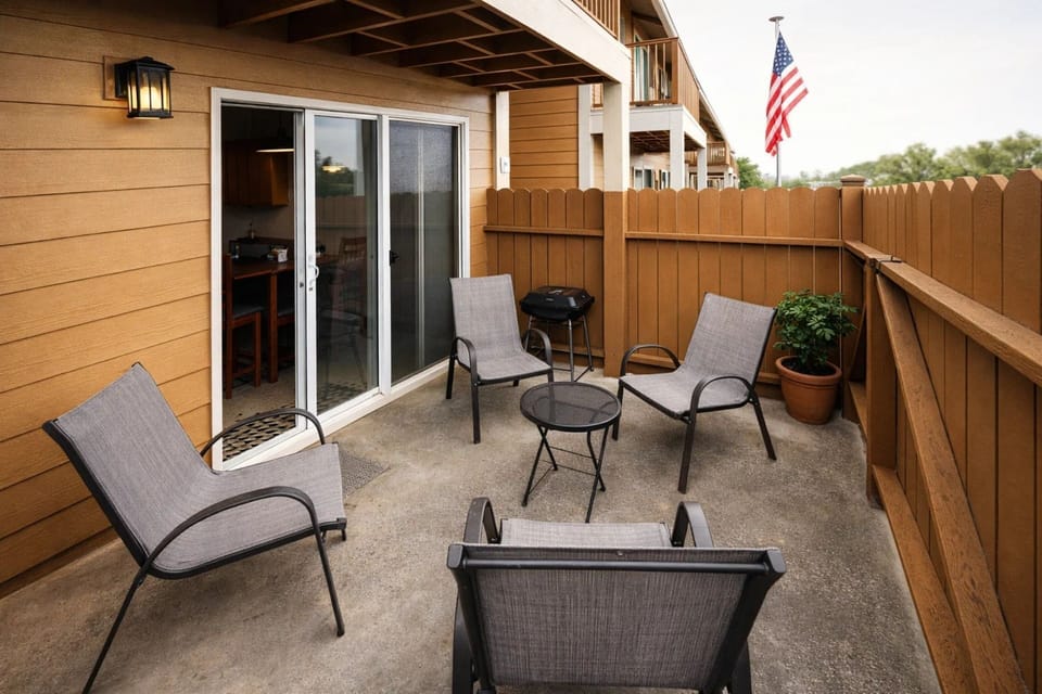 Outdoor Patio: Unwind in style with comfortable seating and a grill for fun cookouts!