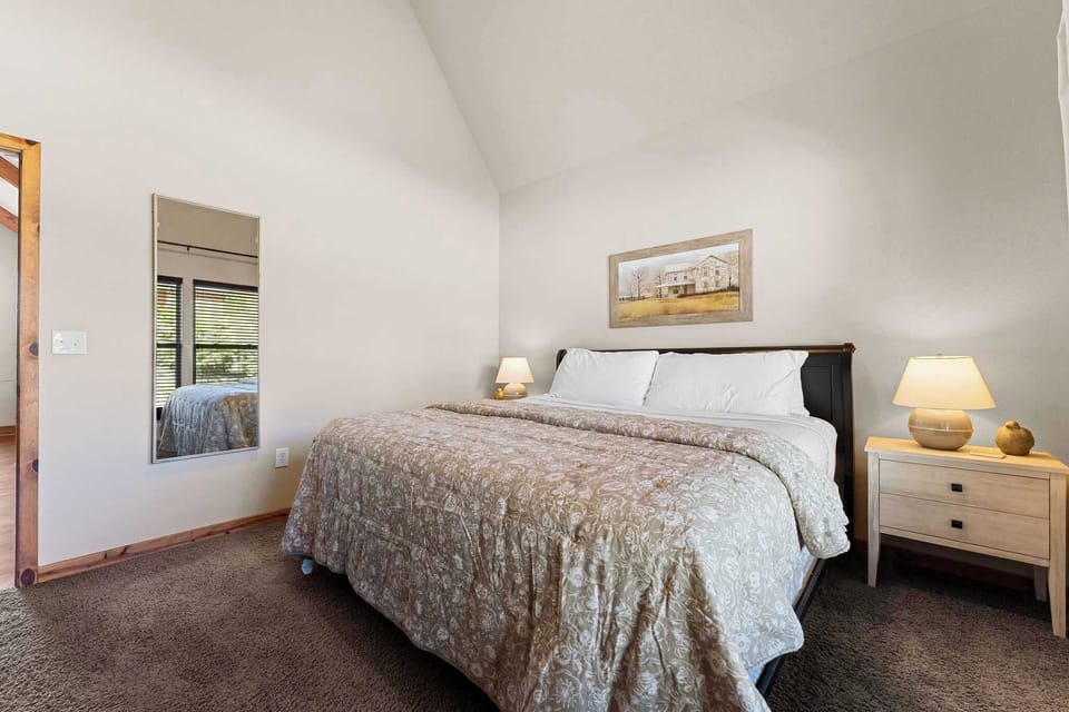 Bedroom two is on the main level with a bathroom in the hall!