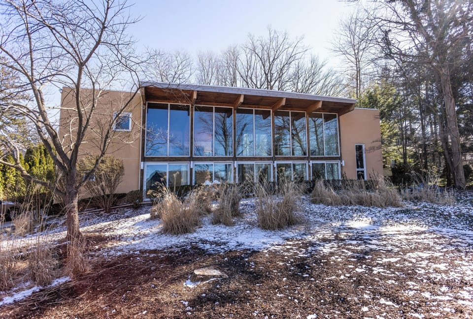 Front of the house in winter, lots of natural light