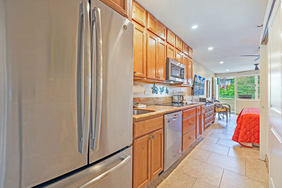 Galley kitchen.