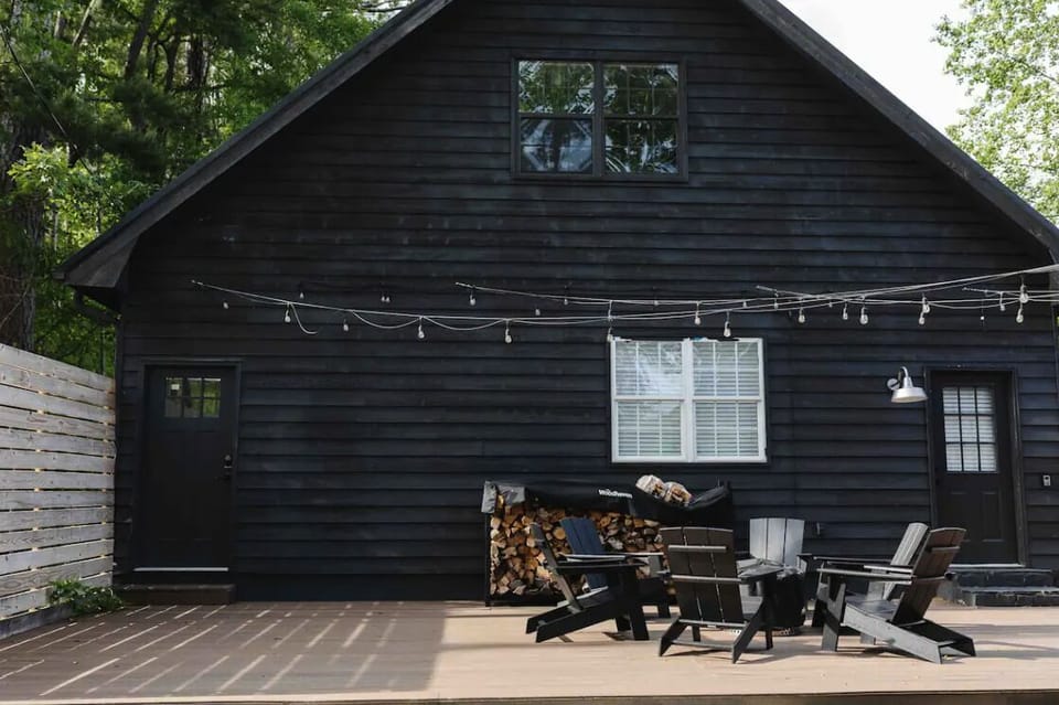 Back deck between main house and detached garage